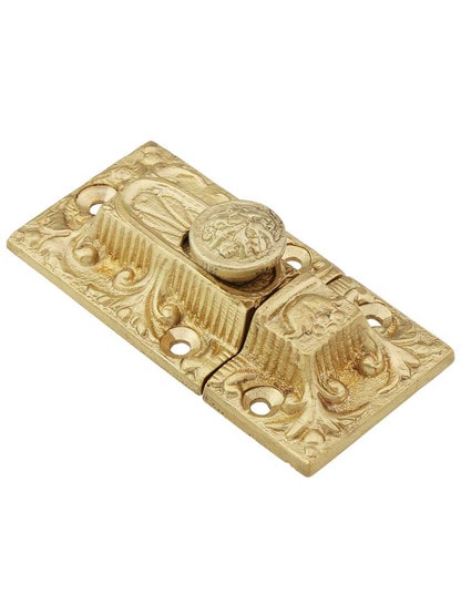Late Victorian Solid-Brass Slide Cabinet Latch in Un-Lacquered Brass.
